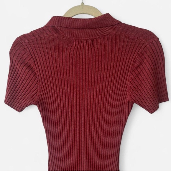 Red Ribbed Button-Up Dress - Picture 6 of 6